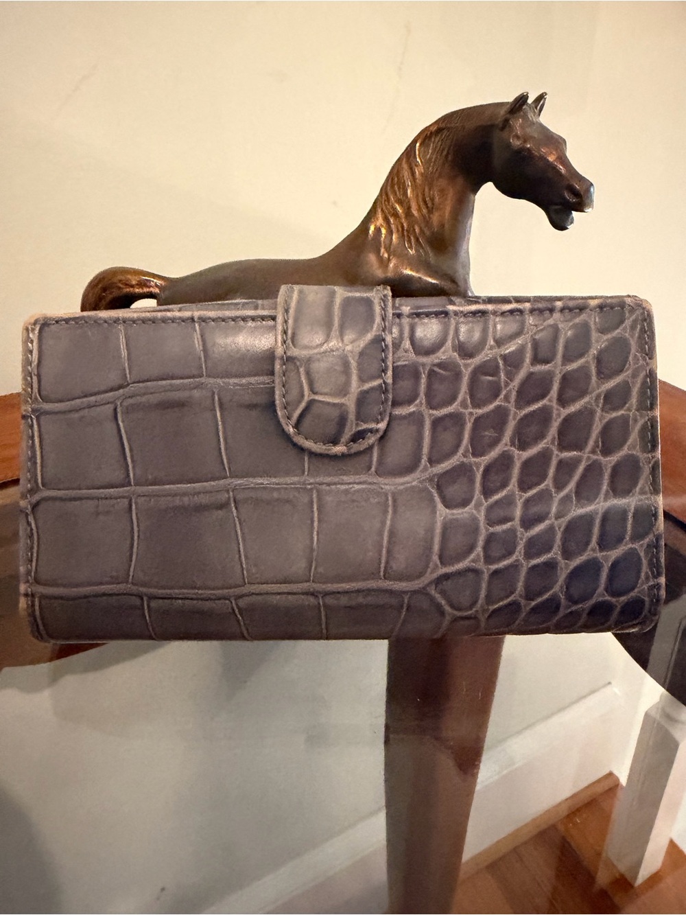 Furla Croc-Embossed Leather Wallet in Gray